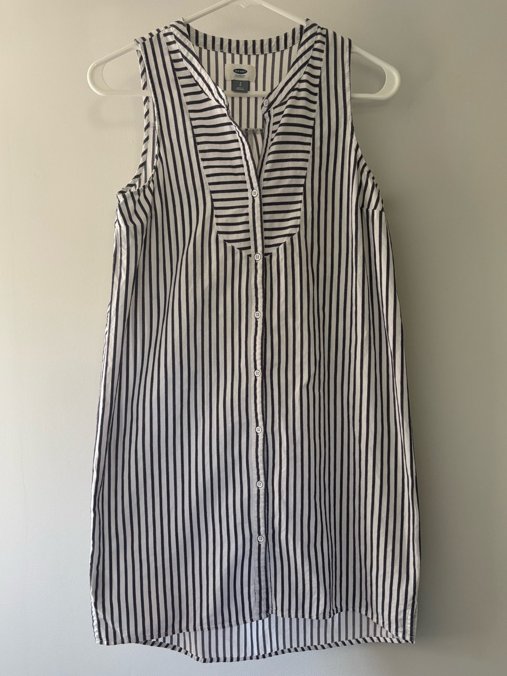 Old Navy Cotton Sleeveless Navy & White Striped Button-Front Dress